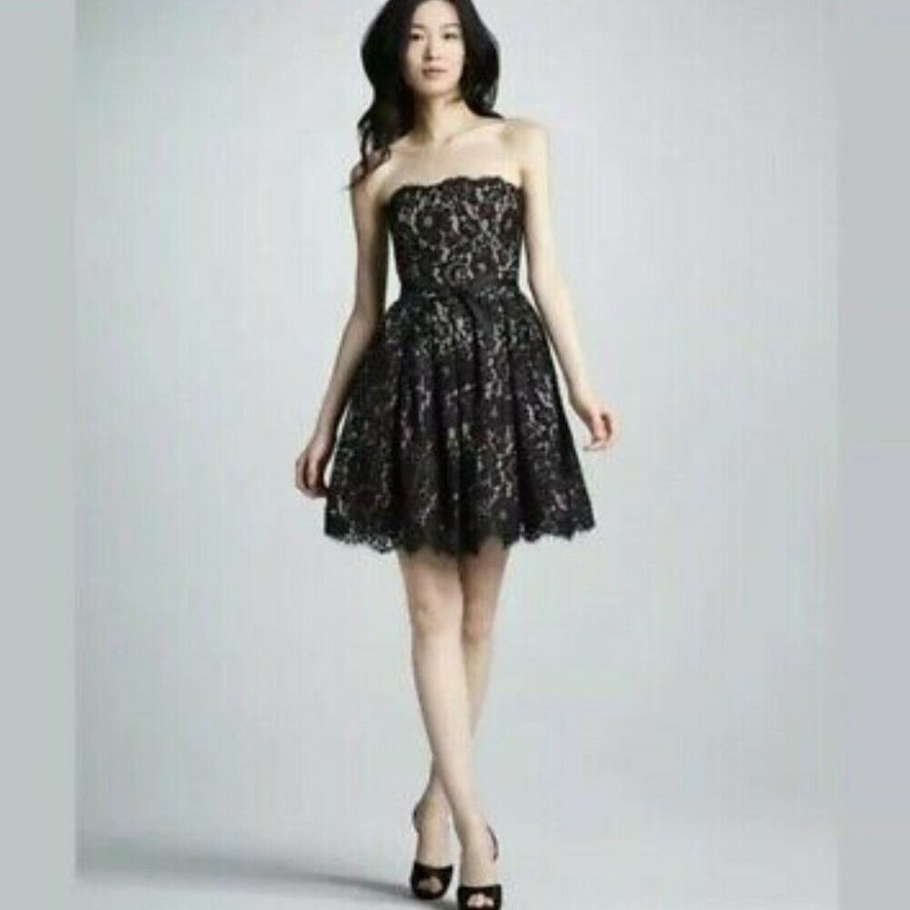 ROBERT RODRIGUEZ Neiman Marcus Target Black Lace Boned Strapless Dress 8